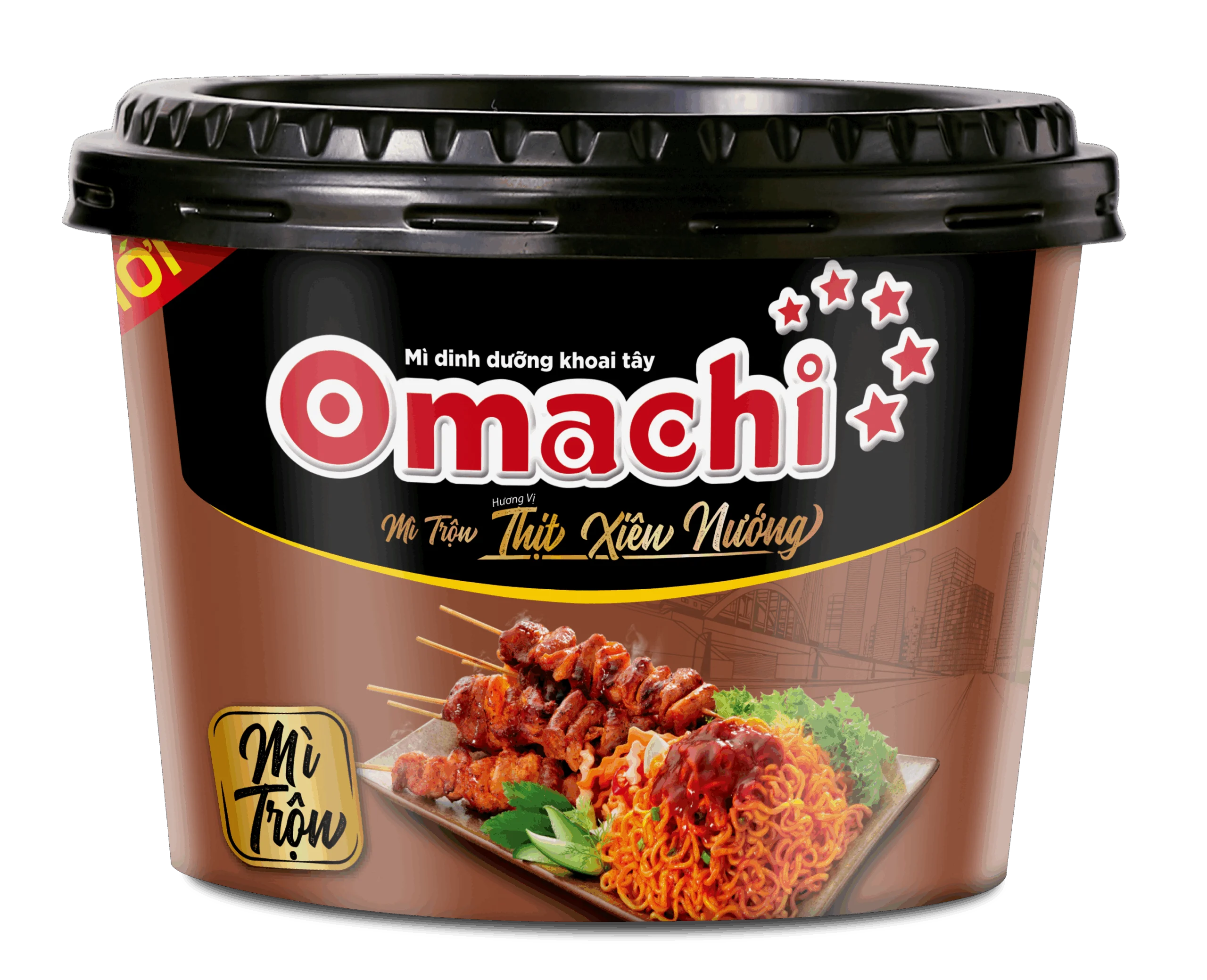 Mì dinh dưỡng khoai tây Omachi trộn thịt xiên nướng 12tô x 104gr