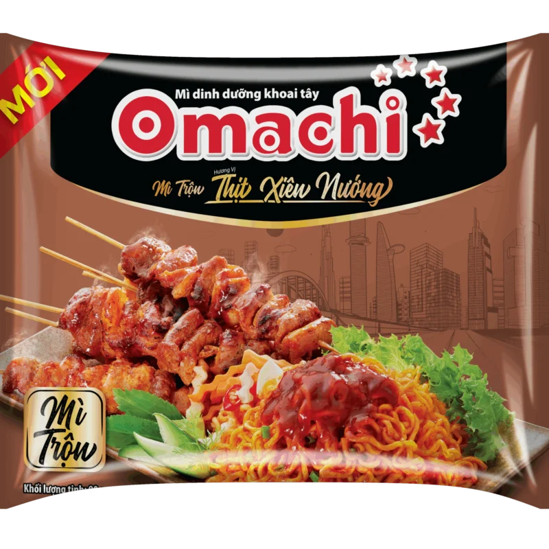 Mì dinh dưỡng khoai tây Omachi trộn hương vị thịt xiên nướng gói 90gr