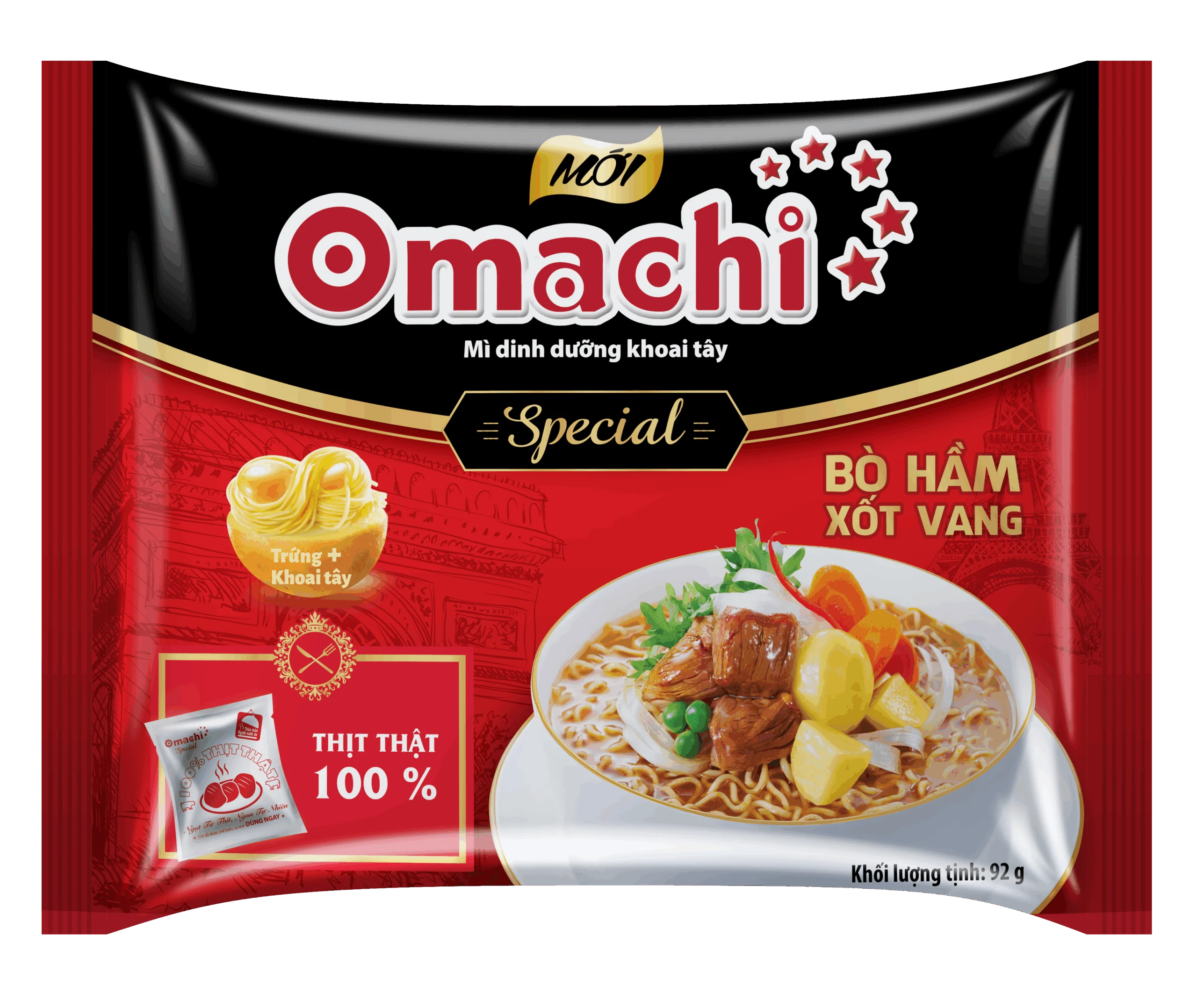 Mì khoai tây Omachi Special Bò hầm xốt vang 30gói x 92gr
