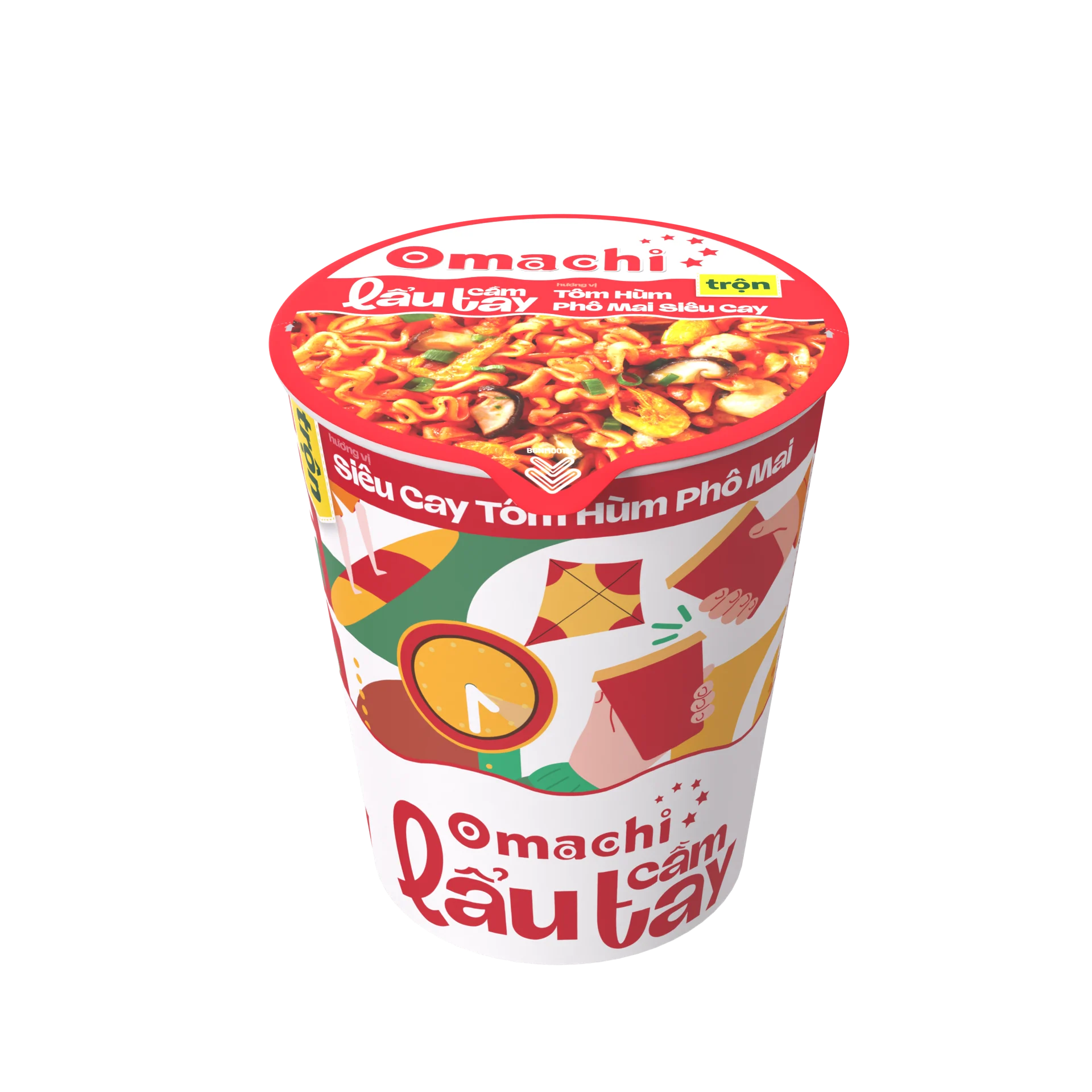 Mì Omachi trộn lẩu cầm tay hương vị lẩu tôm hùm phô mai 24ly x 81gr