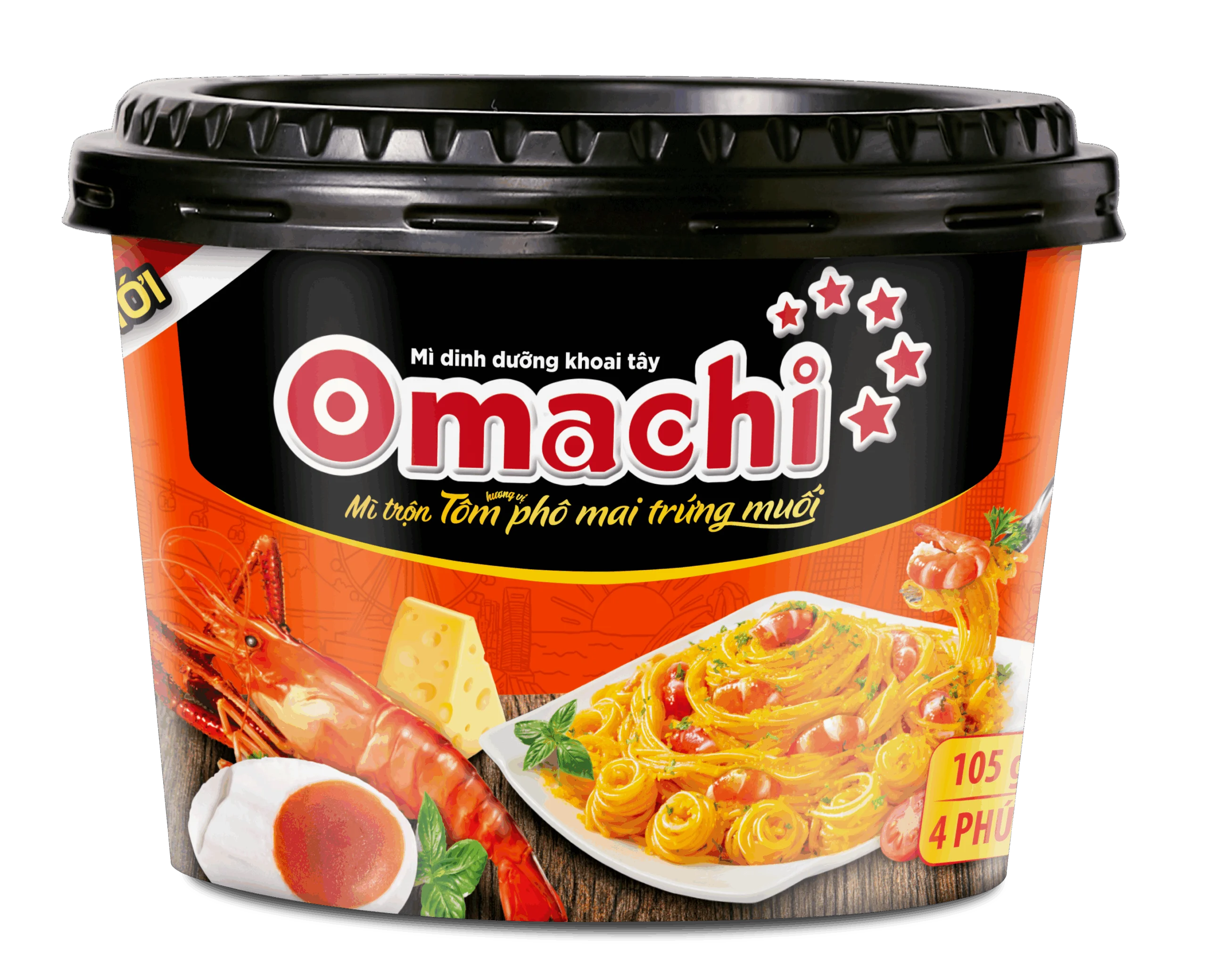 Mì Omachi trộn xốt Tôm phô mai trứng muối 12tô x 105gr