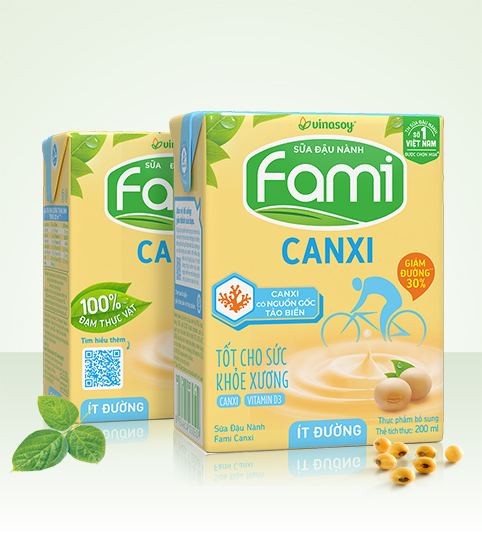 Sữa đậu nành Fami Canxi ít đường hộp 200ml