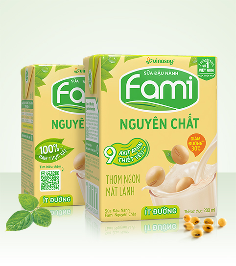 Sữa đậu nành Fami nguyên chất ít đường hộp 200ml