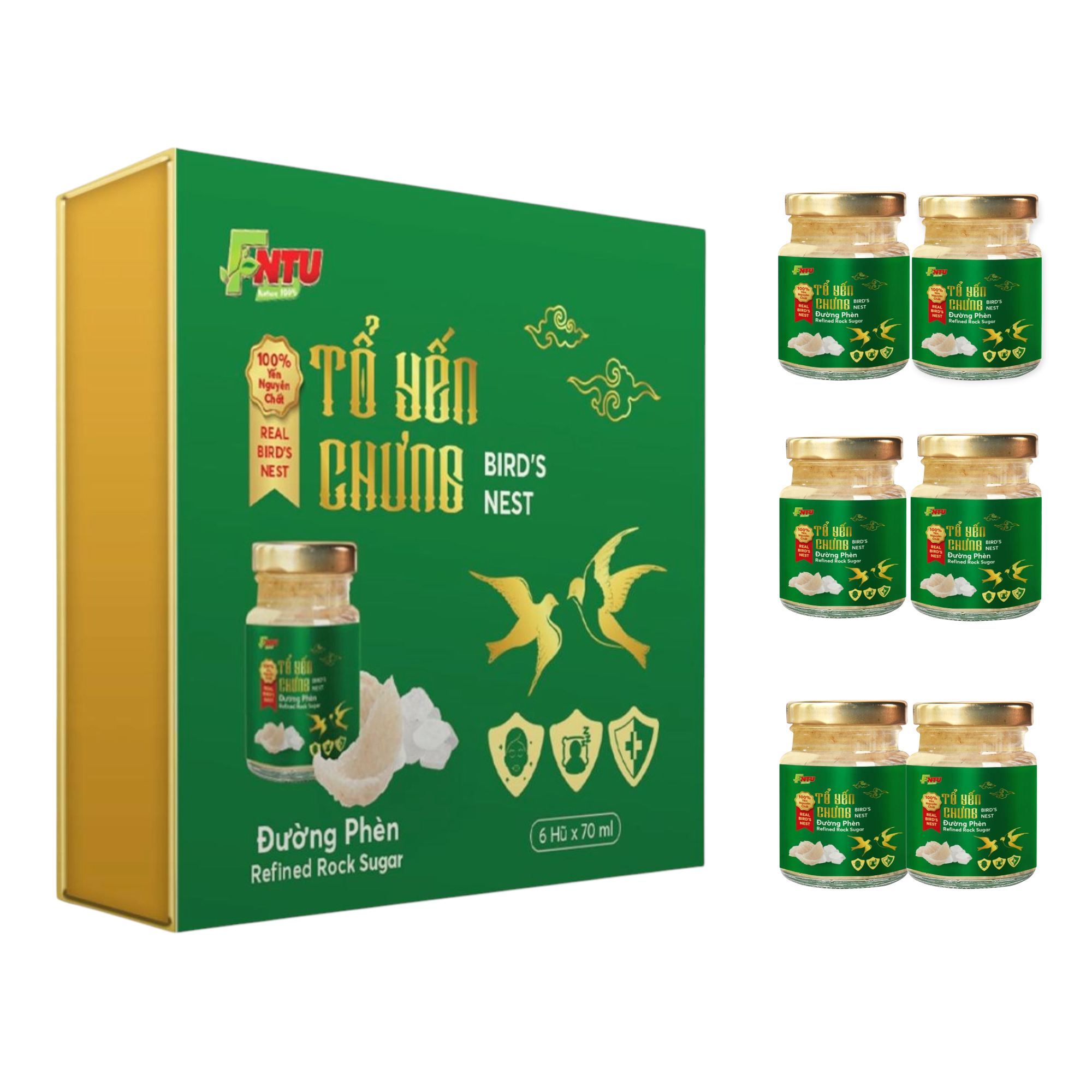 TỔ YẾN CHƯNG ĐƯỜNG PHÈN – HỘP 6 HŨ