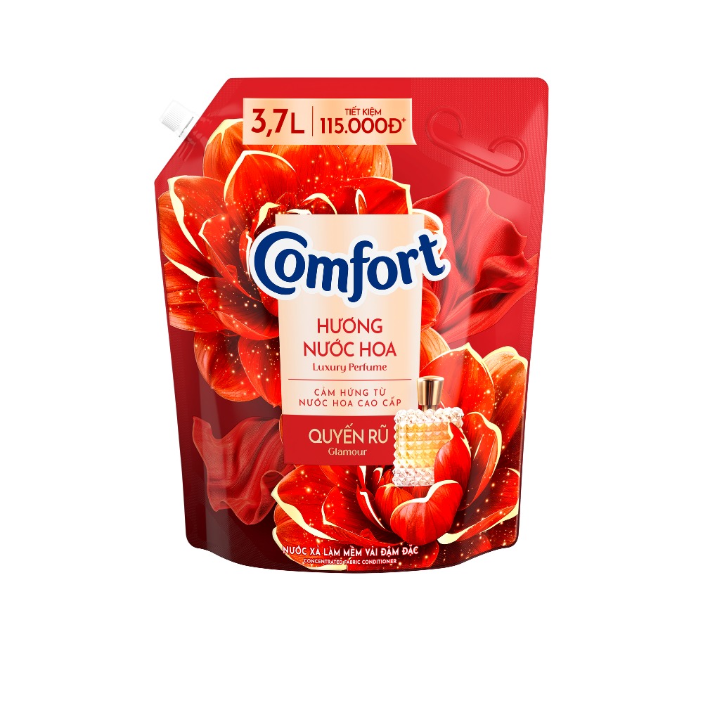 Nước xả vải Comfort Chăm Sóc Chuyên Sâu Hương Nước Hoa Quyến Rũ túi 3.7L
