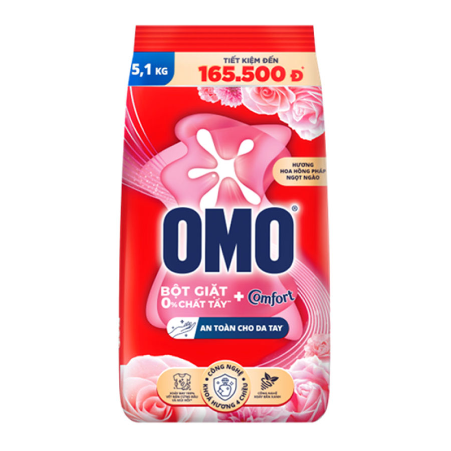 Bột Giặt OMO Comfort HươngHoa Hồng Pháp Ngọt Ngào 5.1kg