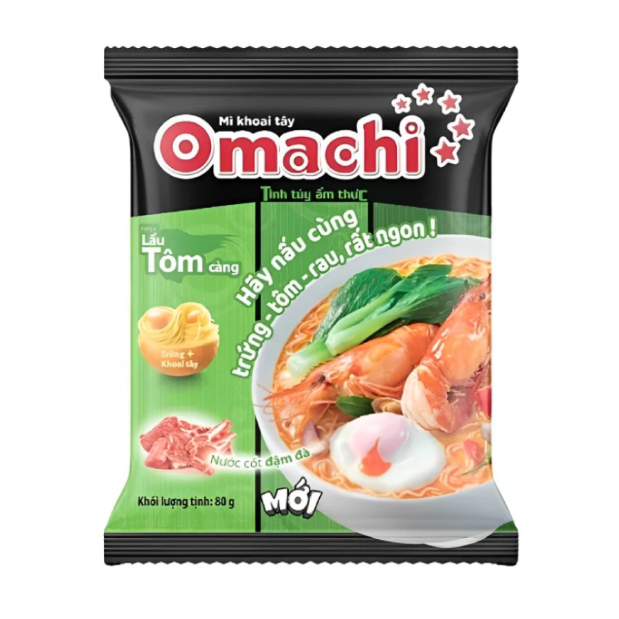 Mì gói dinh dưỡng khoai tây Omachi hương vị lẩu tôm càng 80g